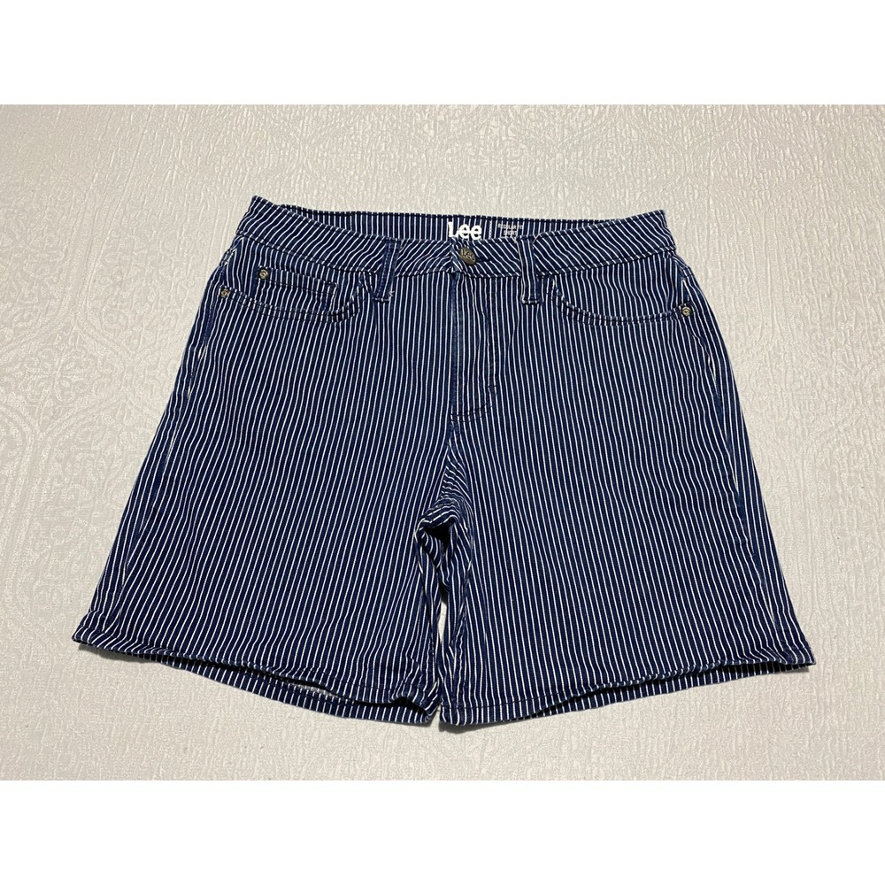 Lee Mid Rise Railroad Stripe Dark Wash Women's Shorts Size 30 Blue